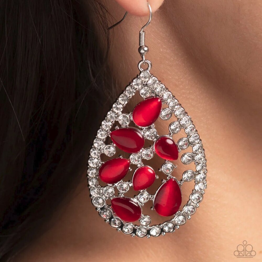 Paparazzi Jewelry Accessories - Cats Eye Class - Red Earrings - Vintage